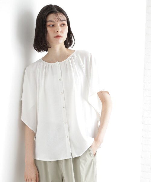 新品  主役ブラウスで褒められちゃう お洒落ブラウス THE SHOP TK ブラウス シャツ 袖フレアブラウス「防シワ／接触冷