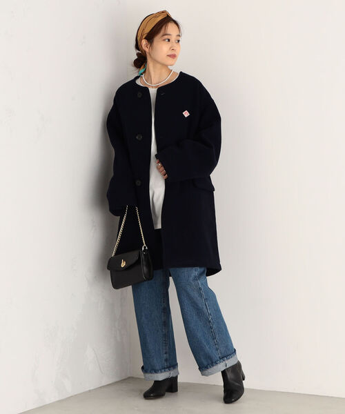 「DANTON」 ノーカラーコート 38 ネイビー レディース_画像6