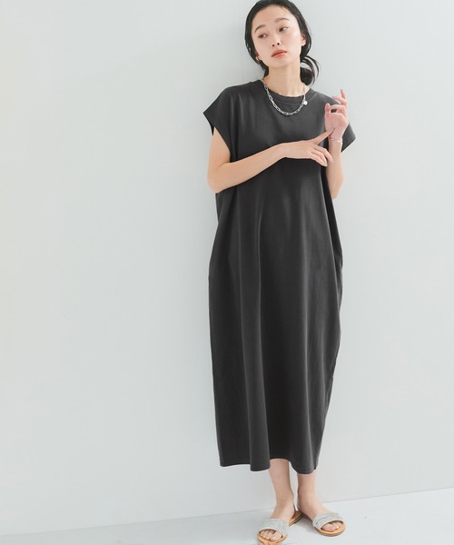 Sov.のストライプのワンピース シアーストライプギャザースリーブワンピース-short & regular
