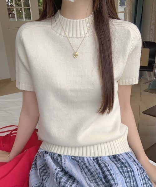 Aelina ニット セーター ハイネック半袖ニットトップス レディース