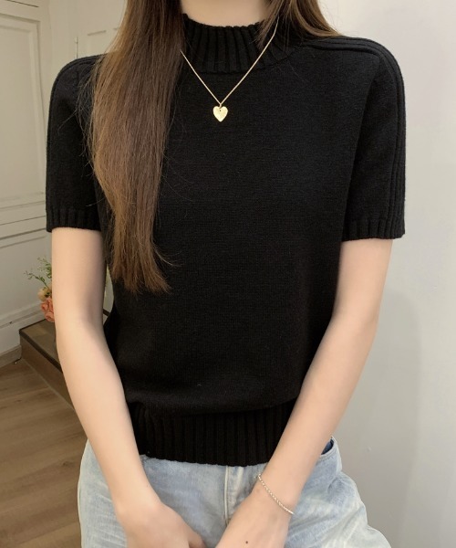 Aelina ニット セーター ハイネック半袖ニットトップス レディース
