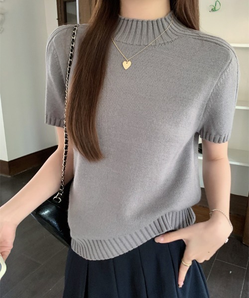Aelina タートルネック ニット セーター ハイネック半袖ニットトップス