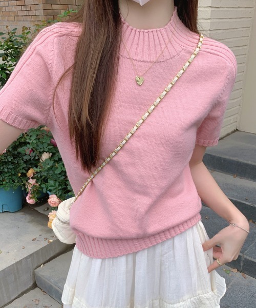 ÉPINE PARIS ピンク ニット 半袖 トップス EPINE PARIS 半袖ニット ピンク