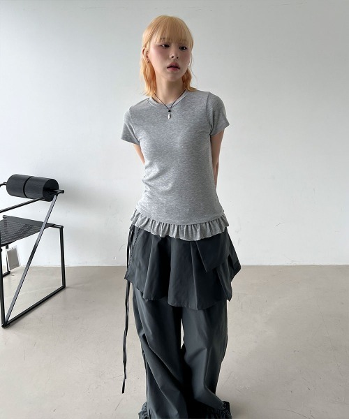 4INT. パンツ 「セットアイテム」レイヤード ラップスカート フリル
