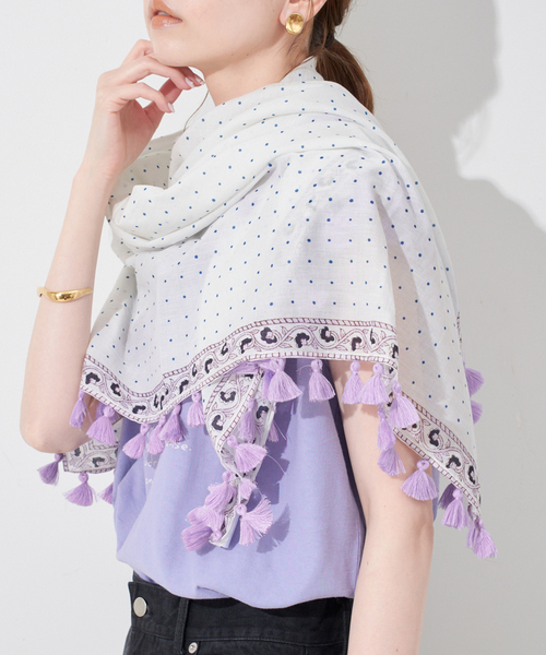 SLOBE IENA スカーフ バンダナ タッセル付きドットスカーフ
