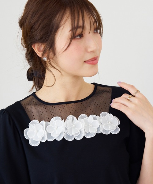 tシャツ 「人気追加/手洗い可」ドットチュールカットソー レディース