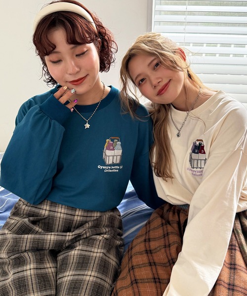 DOUBLE NAME tシャツ Gyunyu bottle lid BACKモチーフロンTEE