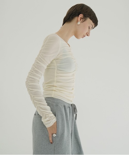 CLANE（クラネ） tシャツ W TULLE SHIRRING TOPS レディース