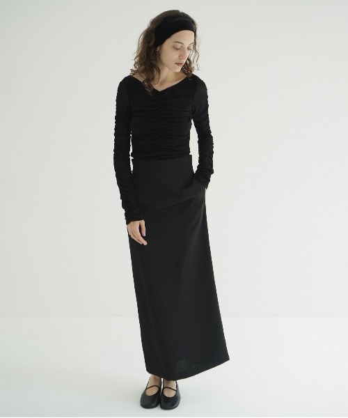 美品 CLANE W TULLE SHIRRING TOPS BLACK M CLANE（クラネ） tシャツ W TULLE SHIRRING TOPS レディース