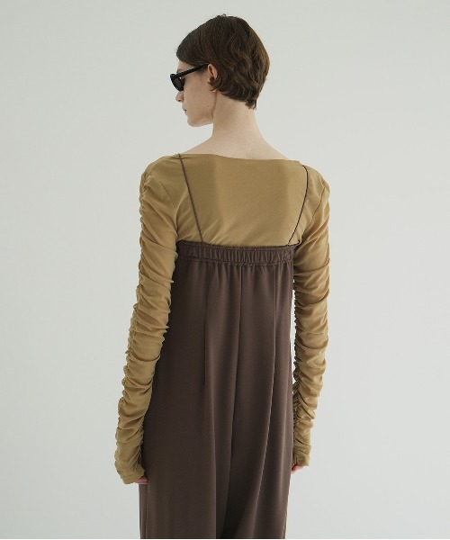 美品 CLANE W TULLE SHIRRING TOPS BLACK M CLANE（クラネ） tシャツ W TULLE SHIRRING TOPS レディース