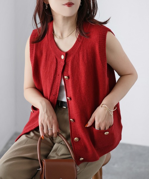 Riberry（リベリー） ベスト ジレ 金ボタンノースリーブニットベスト