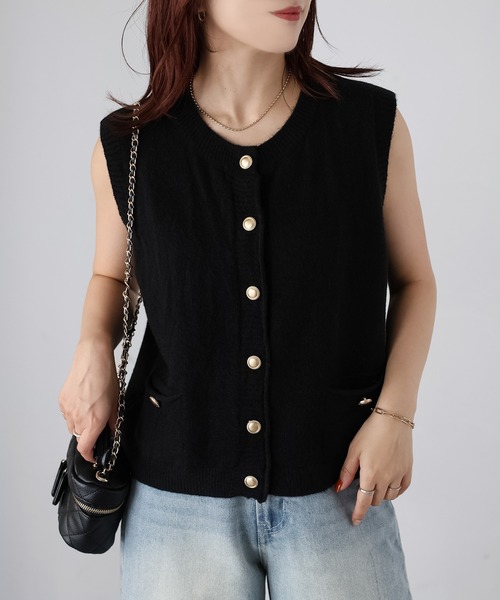 Riberry（リベリー） ベスト ジレ 金ボタンノースリーブニットベスト