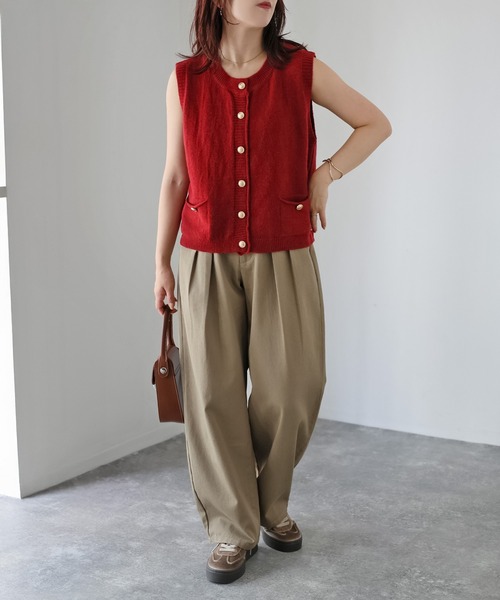 ★美品★BALLSEY ツイードベスト 金ボタン ノースリーブ ニット切替 36 Riberry（リベリー） ベスト ジレ 金ボタンノースリーブニットベスト