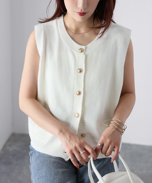 Riberry（リベリー） ベスト ジレ 金ボタンノースリーブニットベスト