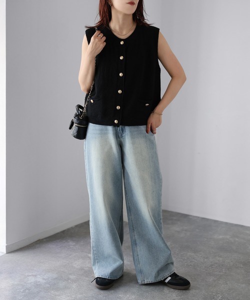 Riberry（リベリー） ベスト ジレ 金ボタンノースリーブニットベスト