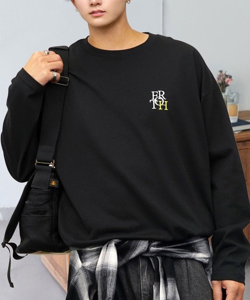 tシャツ 刺繍 ワンポイント グラフィック ロンT ロゴ ハート 黒ネコ