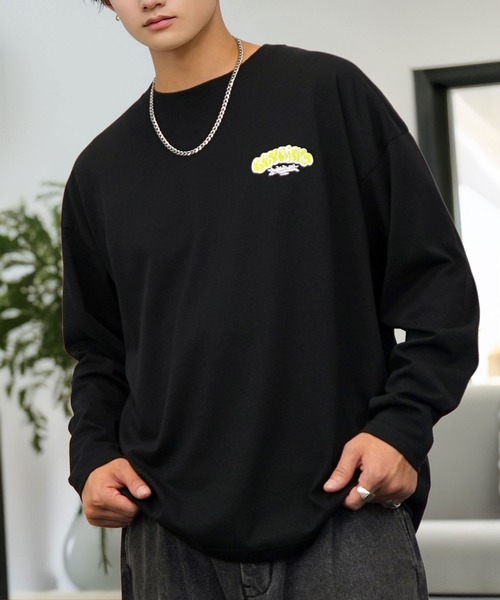 tシャツ 刺繍 ワンポイント グラフィック ロンT ロゴ ハート 黒ネコ