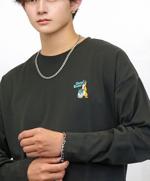 tシャツ 刺繍 ワンポイント グラフィック ロンT ロゴ ハート 黒ネコ