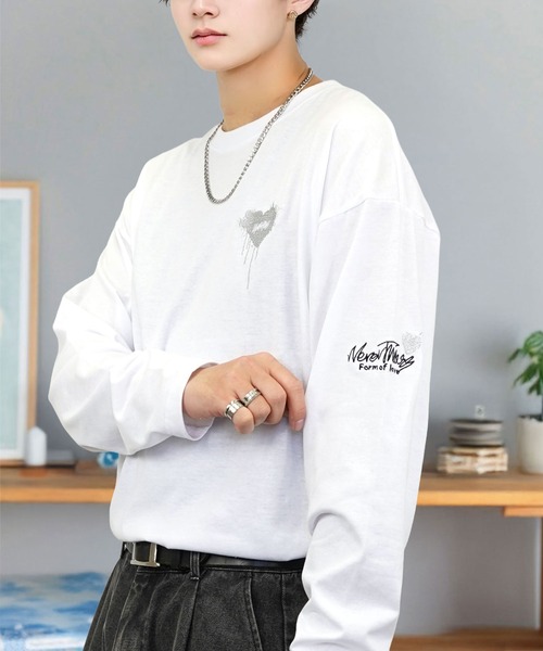 tシャツ 刺繍 ワンポイント グラフィック ロンT ロゴ ハート 黒ネコ