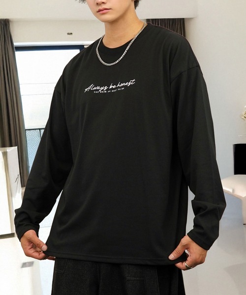 tシャツ 刺繍 ワンポイント グラフィック ロンT ロゴ ハート 黒ネコ
