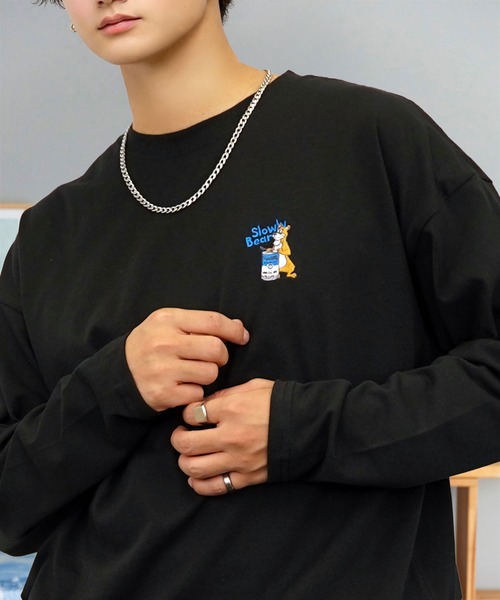 tシャツ 刺繍 ワンポイント グラフィック ロンT ロゴ ハート 黒ネコ