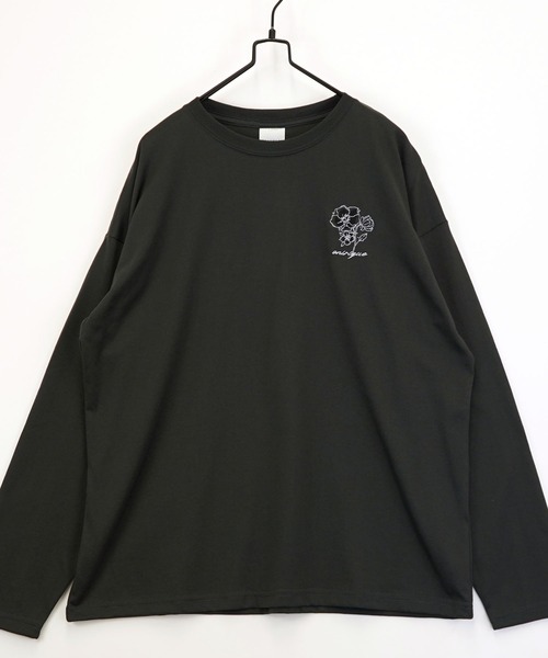 tシャツ 刺繍 ワンポイント グラフィック ロンT ロゴ ハート 黒ネコ