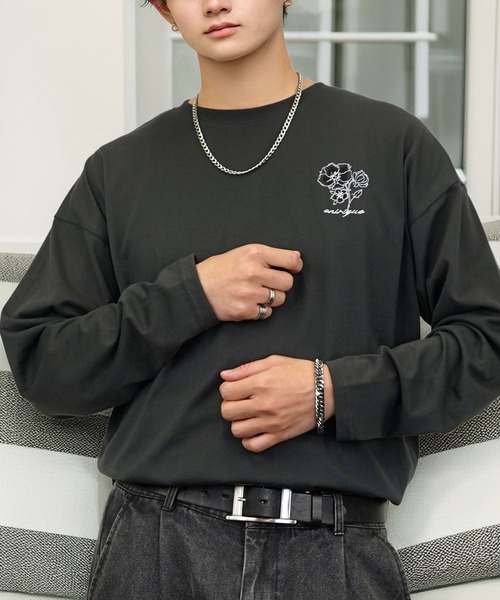 tシャツ 刺繍 ワンポイント グラフィック ロンT ロゴ ハート 黒ネコ