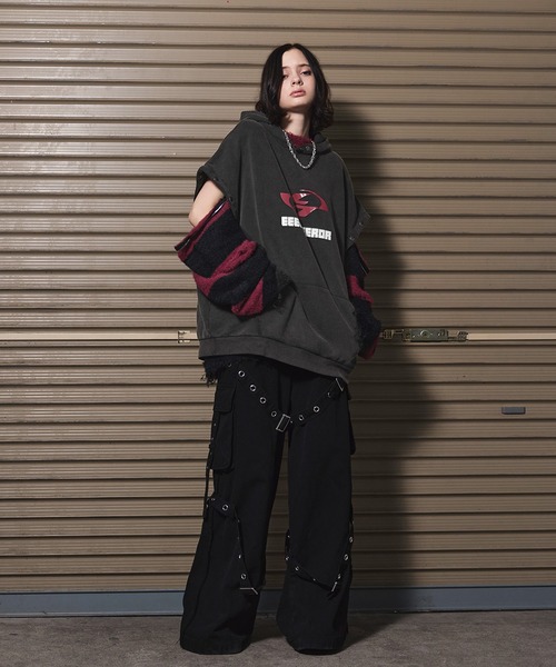 kabu ERAR ヴィンテージライクスプレー加工ベルトデニムカーゴパンツ ERAR ジーンズ 「ERAR」ヴィンテージライクスプレー加工ベルトデザイン