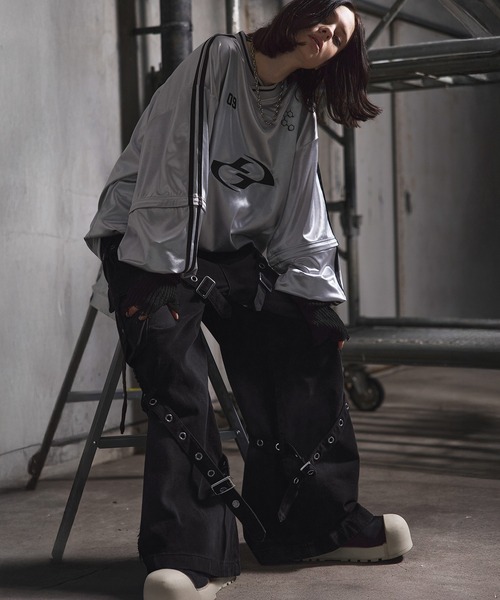 ERAR ジーンズ 「ERAR」ヴィンテージライクスプレー加工ベルトデザイン