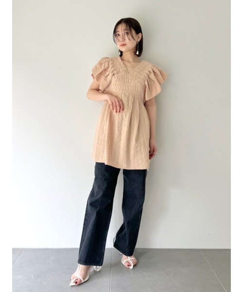 「LILY BROWN」 半袖ブラウス ONE SIZE ベージュ レディースの画像