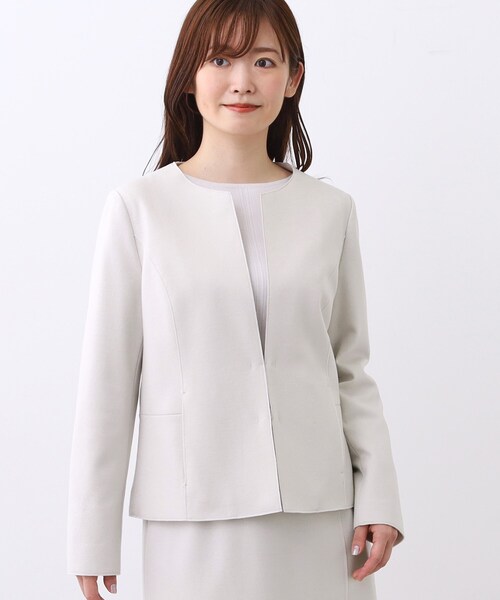 ジャケット ノーカラージャケット 「ライトアウター／通勤におすすめ／セットアップ可／すっきりシルエット」キレイめジャージジャケット レディース