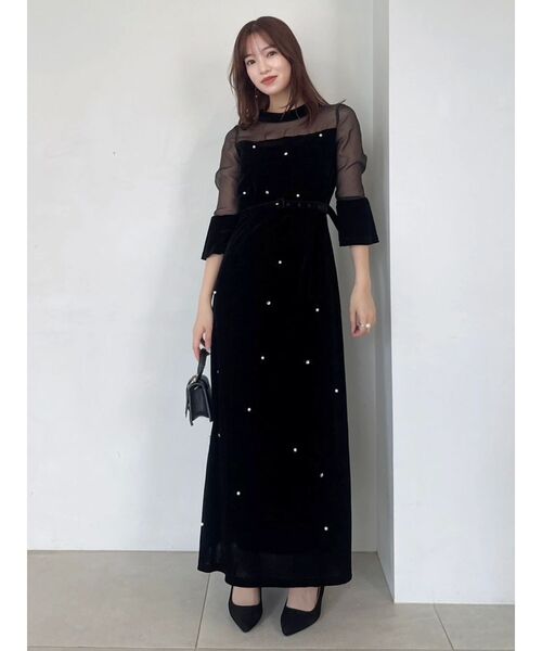 ダズリン　藤井サチコラボ　パールビジューベロアナロードレス ダズリン dazzlin 【藤井サチコラボ】パールビジューベロアナロー