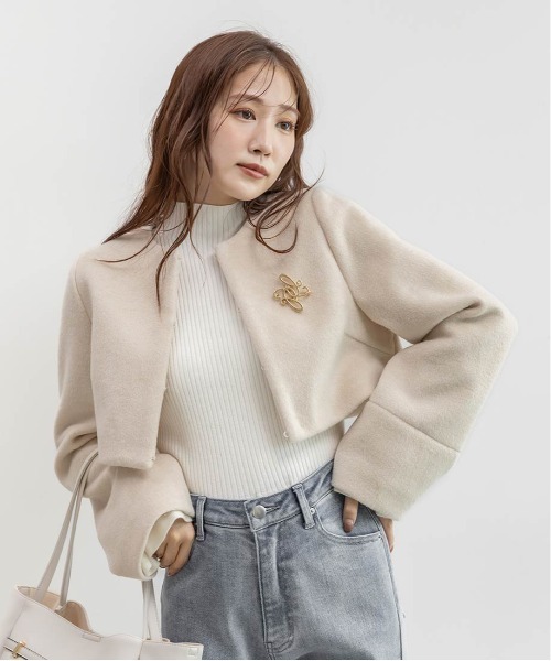 RANDA フェイクファーショートジャケット ベージュ 1サイズ RANDA（ランダ） ブルゾン アウター 2WAY フェイクファーショート