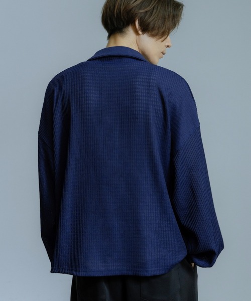 美品 BATONER ネイビー ワッフル編み ポロシャツ ポロシャツ ワッフル編み 長袖ポロシャツ メンズ レディース