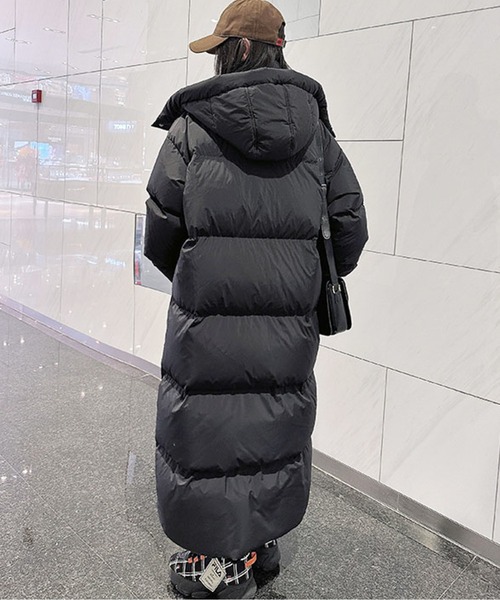 ダウンコート ダウンジャケット フード付き中綿マキシロングダウン