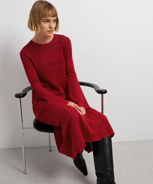 LANVIN 定価20万 最高級ライン エルバスレース重なるニットワンピース ボウタイニットワンピース|LANVIN COLLECTION | LANVIN COLLECTION