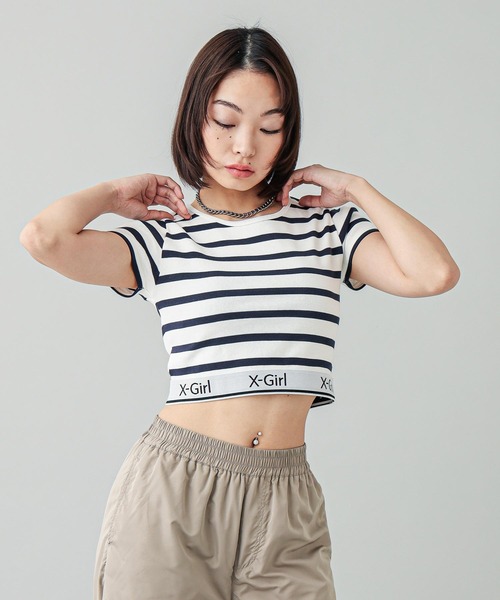 「X-girl」 半袖Tシャツ M オリーブ レディース_画像6