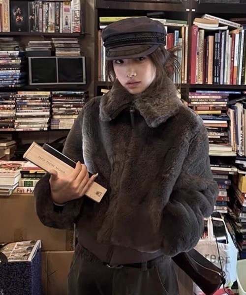 FUNdaysion コート アウター ショート丈ジップファーコート レディース