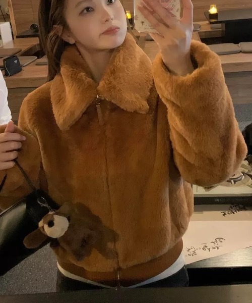 FUNdaysion コート アウター ショート丈ジップファーコート レディース