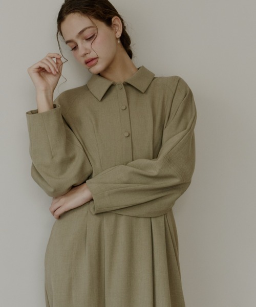 OLUN ウエストタックコクーンワンピース XS ベージュ OLUN ワンピース waist tack cocoon onepiece/ウエストタックコクーン