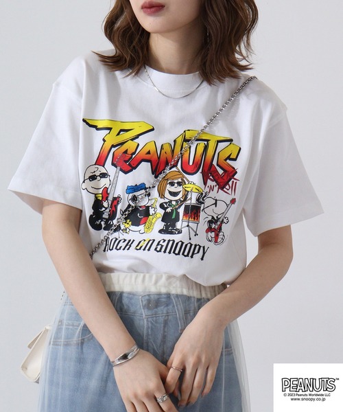 「PEANUTS」 半袖Tシャツ L ネイビー レディース_画像3