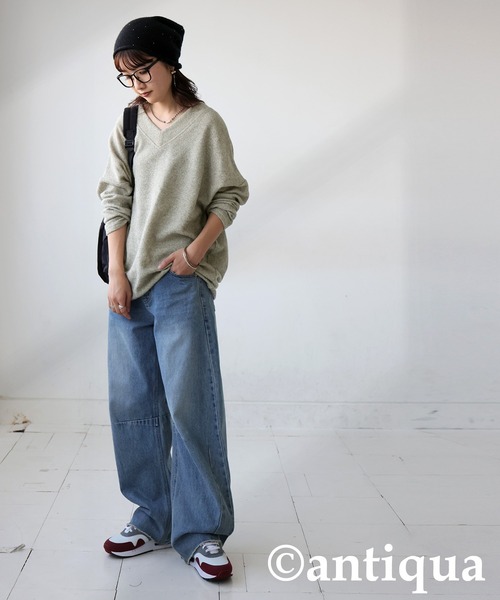 「antiqua」 長袖ニット ONESIZE グレイッシュベージュ レディース_画像9