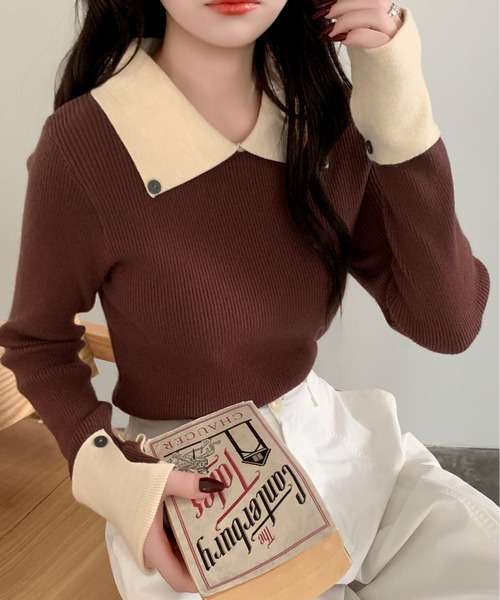 春ニット Prime-Over Flower blister Short Sleeve Crew Neck Knit T-Shirt