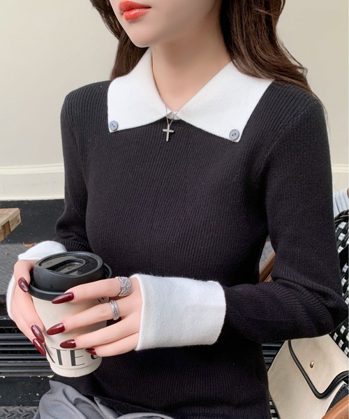2XL 未使用　FR2ゴルフ ビッグ刺繍 襟付きニット セーター ストライプ Maison Calme ニット セーター 「26年春夏新作」襟付きフェイク