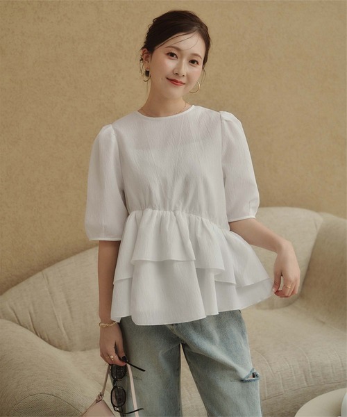 イレギュラーヘム　トップス　大きいサイズ レディース 春夏 新品 半袖　変形 titivate（ティティベイト） tシャツ イレギュラーヘムペプラム