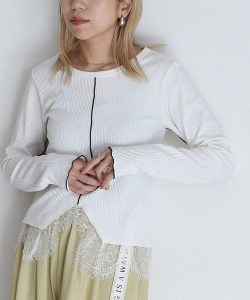 Eimee Law（エイミーロウ） tシャツ ヘムレースセンタースリットリブ