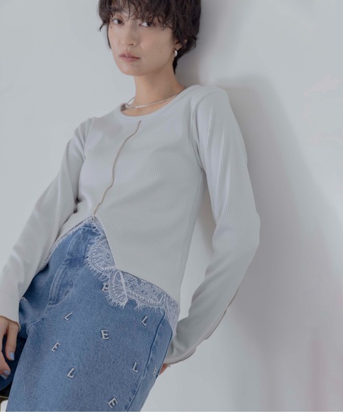 Eimee Law（エイミーロウ） tシャツ ヘムレースセンタースリットリブ