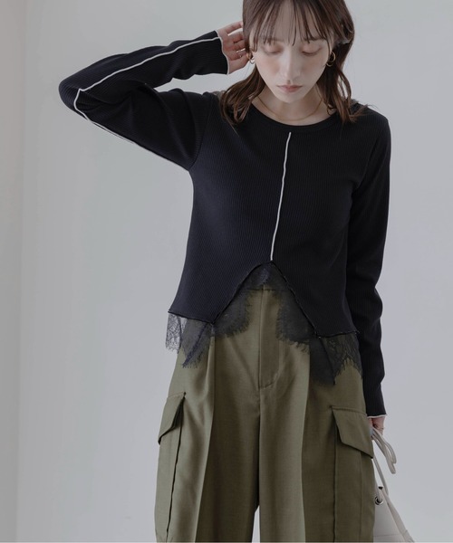 Eimee Law（エイミーロウ） tシャツ ヘムレースセンタースリットリブ