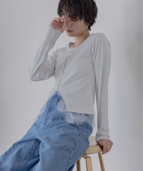Eimee Law（エイミーロウ） tシャツ ヘムレースセンタースリットリブ