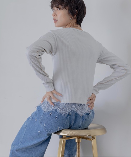 Eimee Law（エイミーロウ） tシャツ ヘムレースセンタースリットリブ